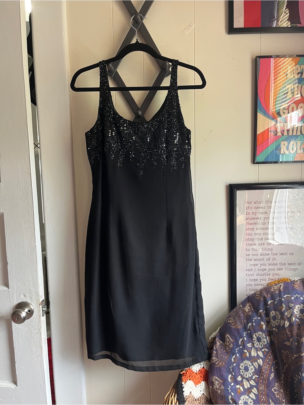 Vintage J Kara Black Beaded Sleeveless Mini Dress